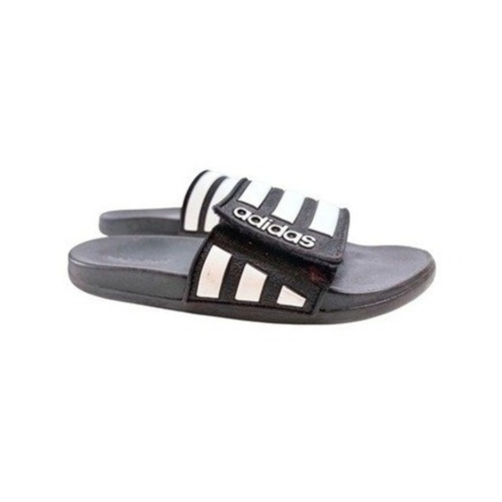 Adidas Adilette Adjustable Velcro Slides Black White Striped Sandals Size 5